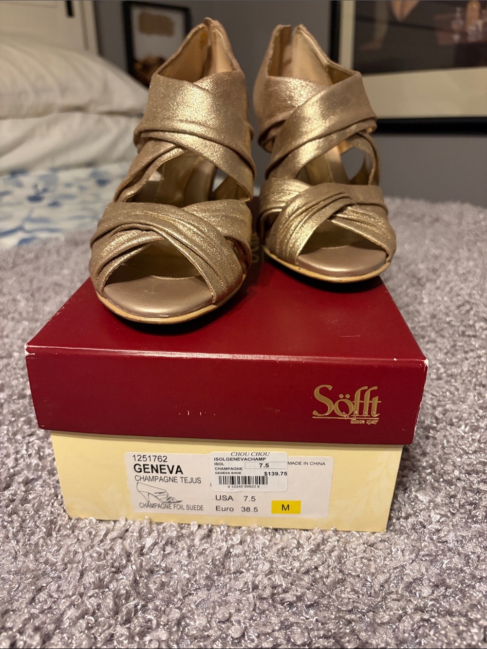 Sofft Geneva Metallic Champagne Strappy Heels